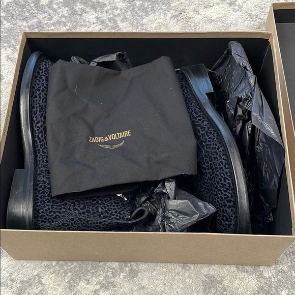 NIB Zadig & Voltaire Laureen Leopard Suede Lace Up Ankle Boots Ink Black Sz 36 - Picture 4 of 15